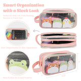 Wrapables 2 Compartment Large Grid Transparent Mesh Pencil Case, Pencil Pouch for Stationery Tools, Makeup, and Travel