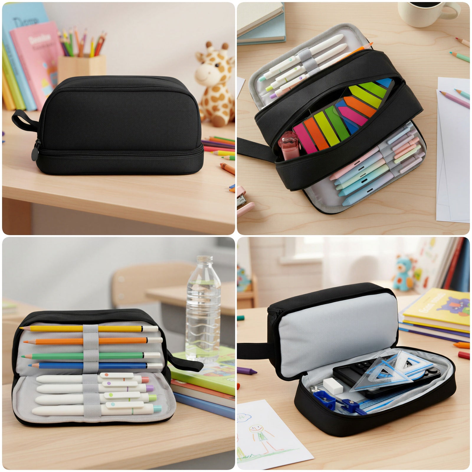 Wrapables 4 Compartment Large Capacity Pencil Case, Pencil Pouch for Stationery Tools