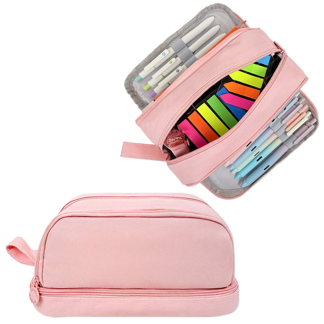 Wrapables 4 Compartment Large Capacity Pencil Case, Pencil Pouch for Stationery Tools, Pink