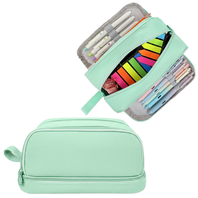 Wrapables 4 Compartment Large Capacity Pencil Case, Pencil Pouch for Stationery Tools, Aqua