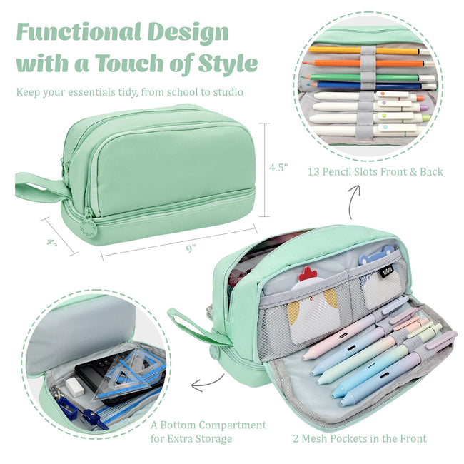 Wrapables 4 Compartment Large Capacity Pencil Case, Pencil Pouch for Stationery Tools, Aqua