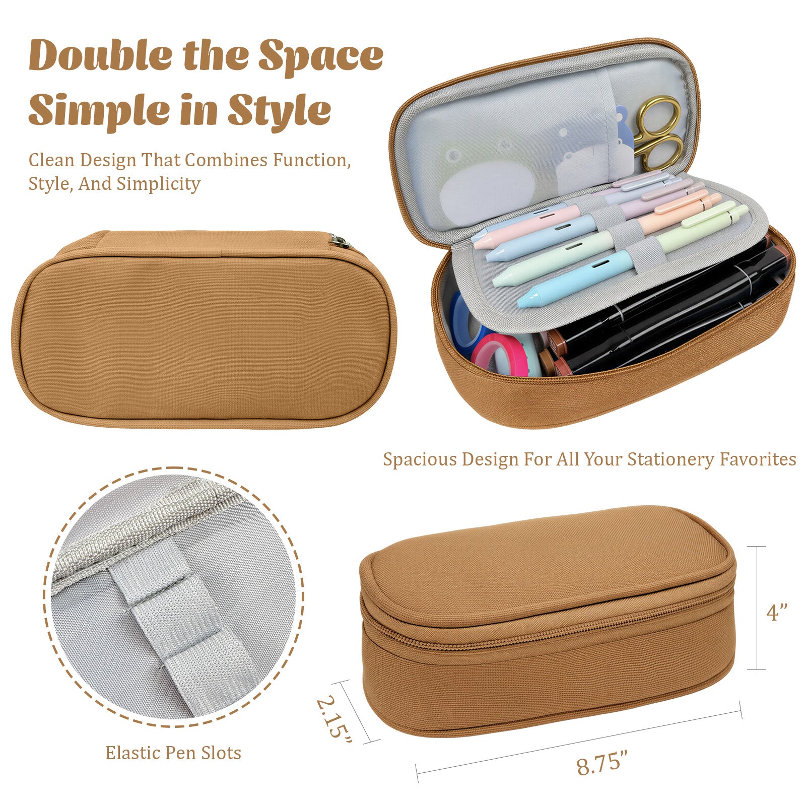 Wrapables Simple Large Capacity Double Compartment Pencil Case, Pencil Pouch for Stationery Tools