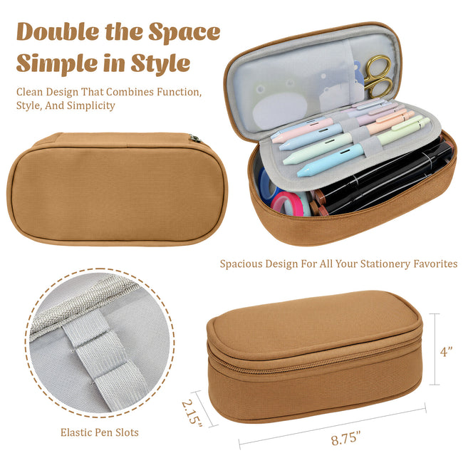 Wrapables Simple Large Capacity Double Compartment Pencil Case, Pencil Pouch for Stationery Tools