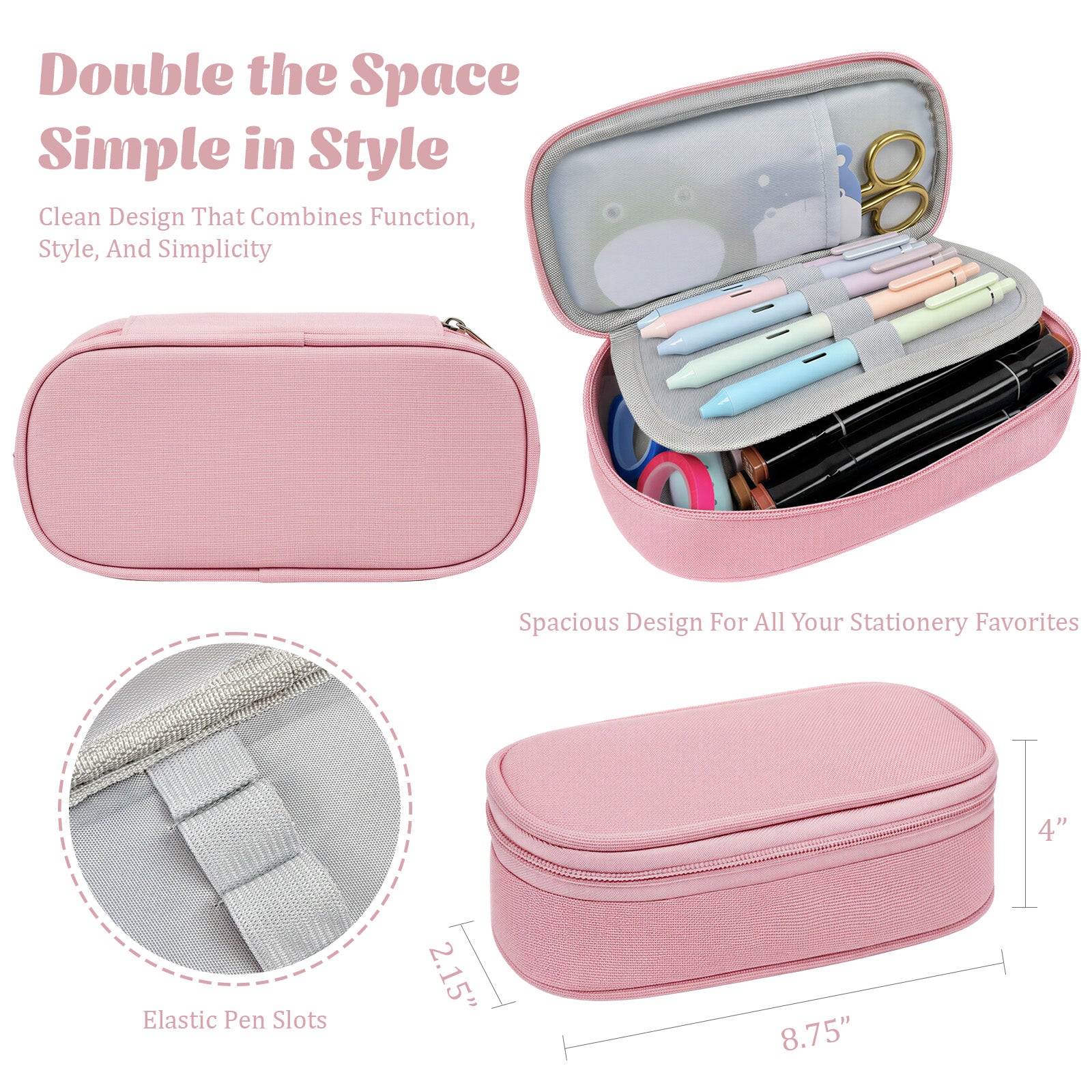 Wrapables Simple Large Capacity Double Compartment Pencil Case, Pencil Pouch for Stationery Tools