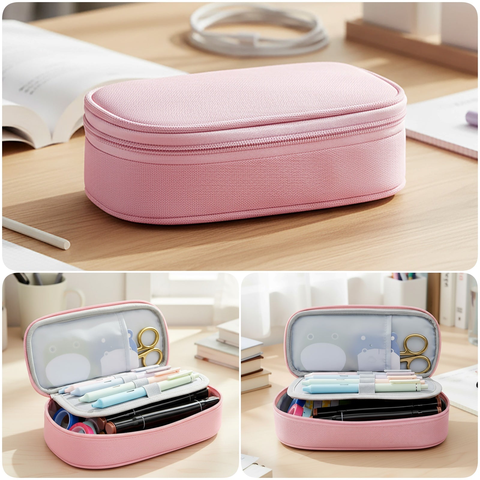 Wrapables Simple Large Capacity Double Compartment Pencil Case, Pencil Pouch for Stationery Tools