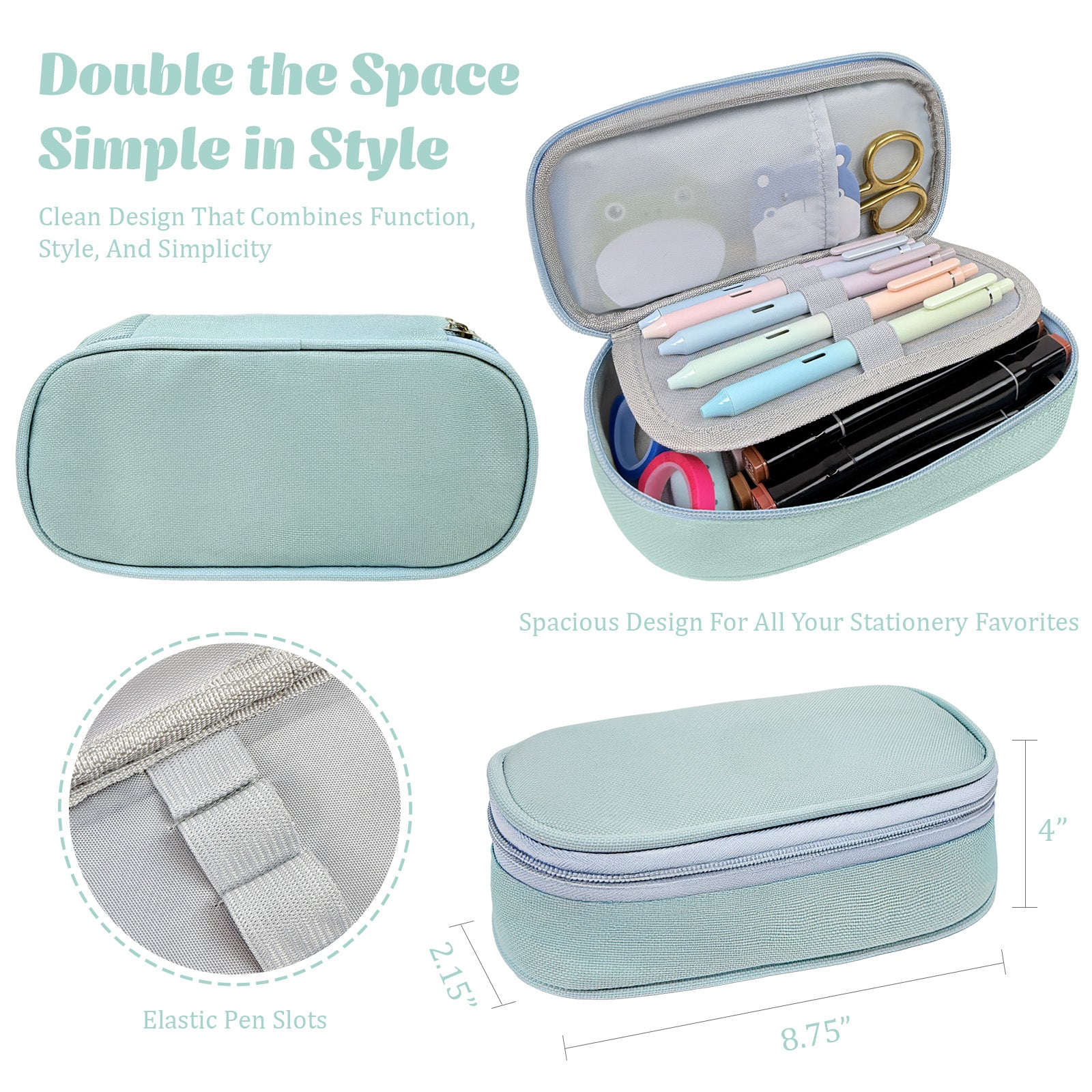 Wrapables Simple Large Capacity Double Compartment Pencil Case, Pencil Pouch for Stationery Tools