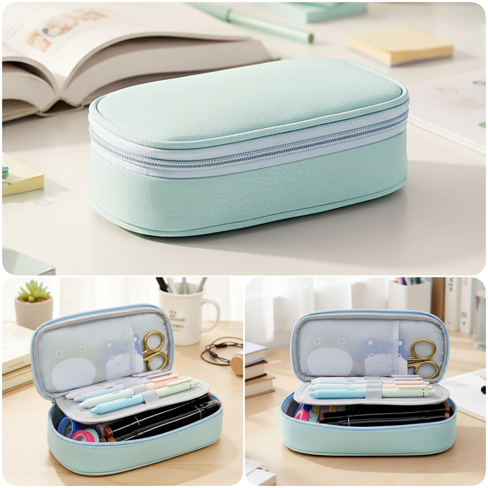 Wrapables Simple Large Capacity Double Compartment Pencil Case, Pencil Pouch for Stationery Tools