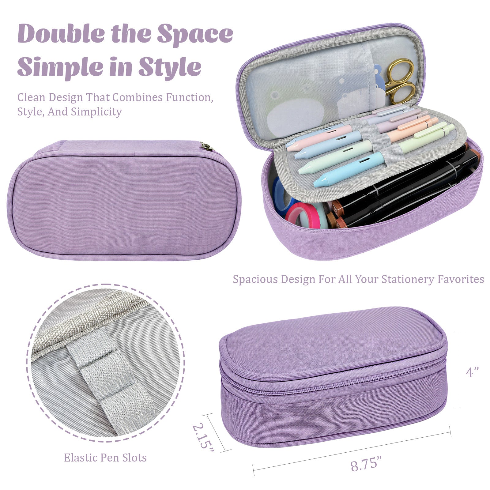 Wrapables Simple Large Capacity Double Compartment Pencil Case, Pencil Pouch for Stationery Tools