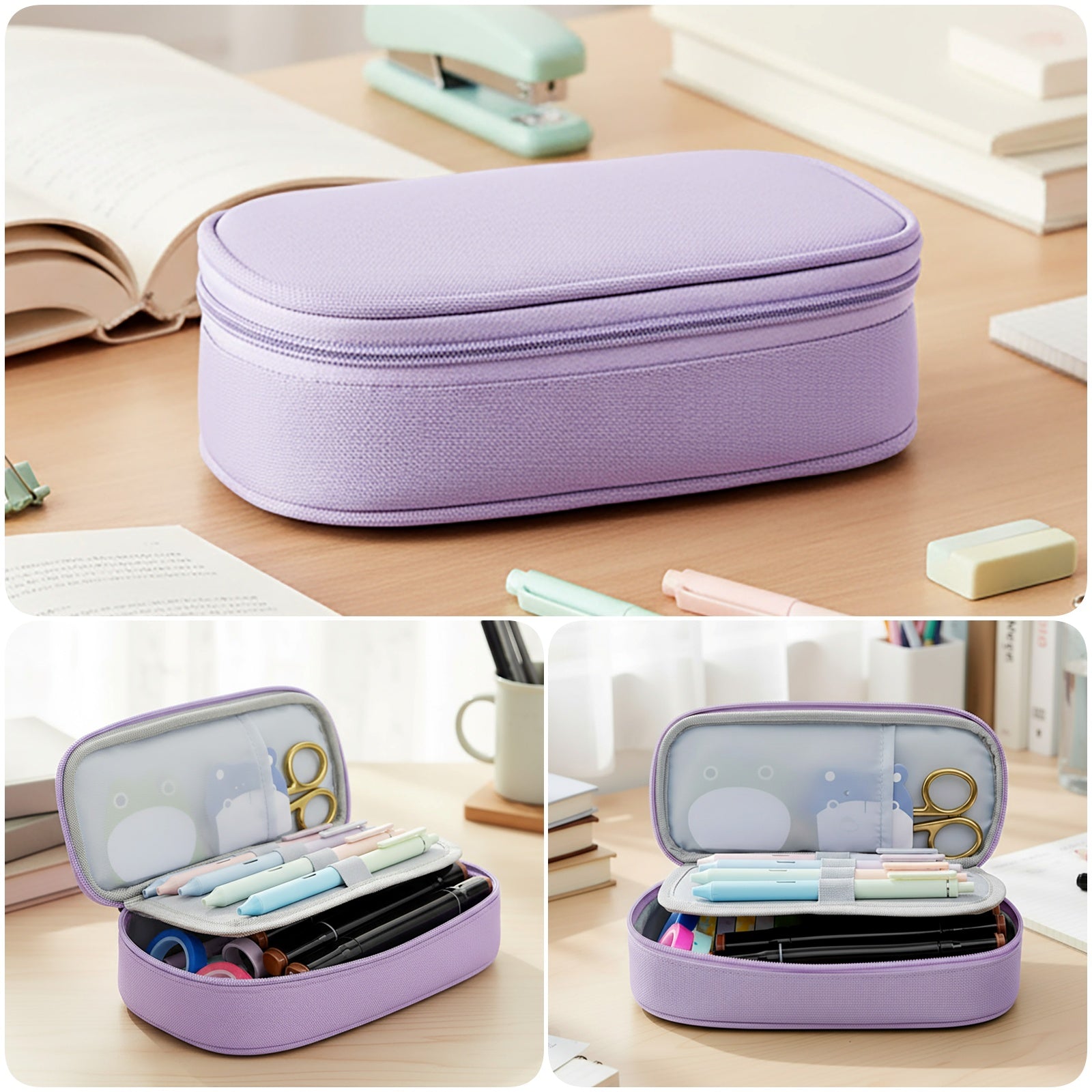 Wrapables Simple Large Capacity Double Compartment Pencil Case, Pencil Pouch for Stationery Tools