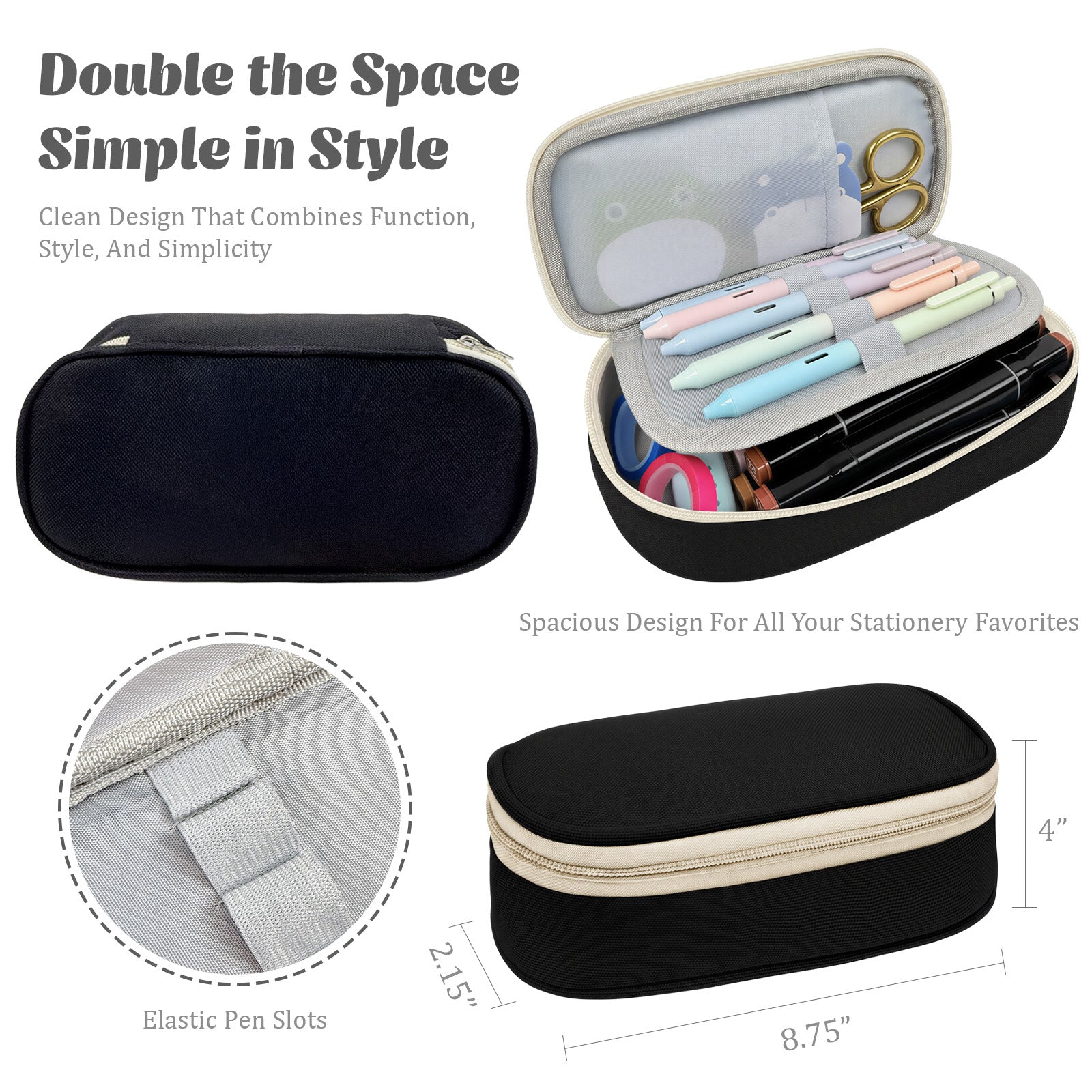 Wrapables Simple Large Capacity Double Compartment Pencil Case, Pencil Pouch for Stationery Tools