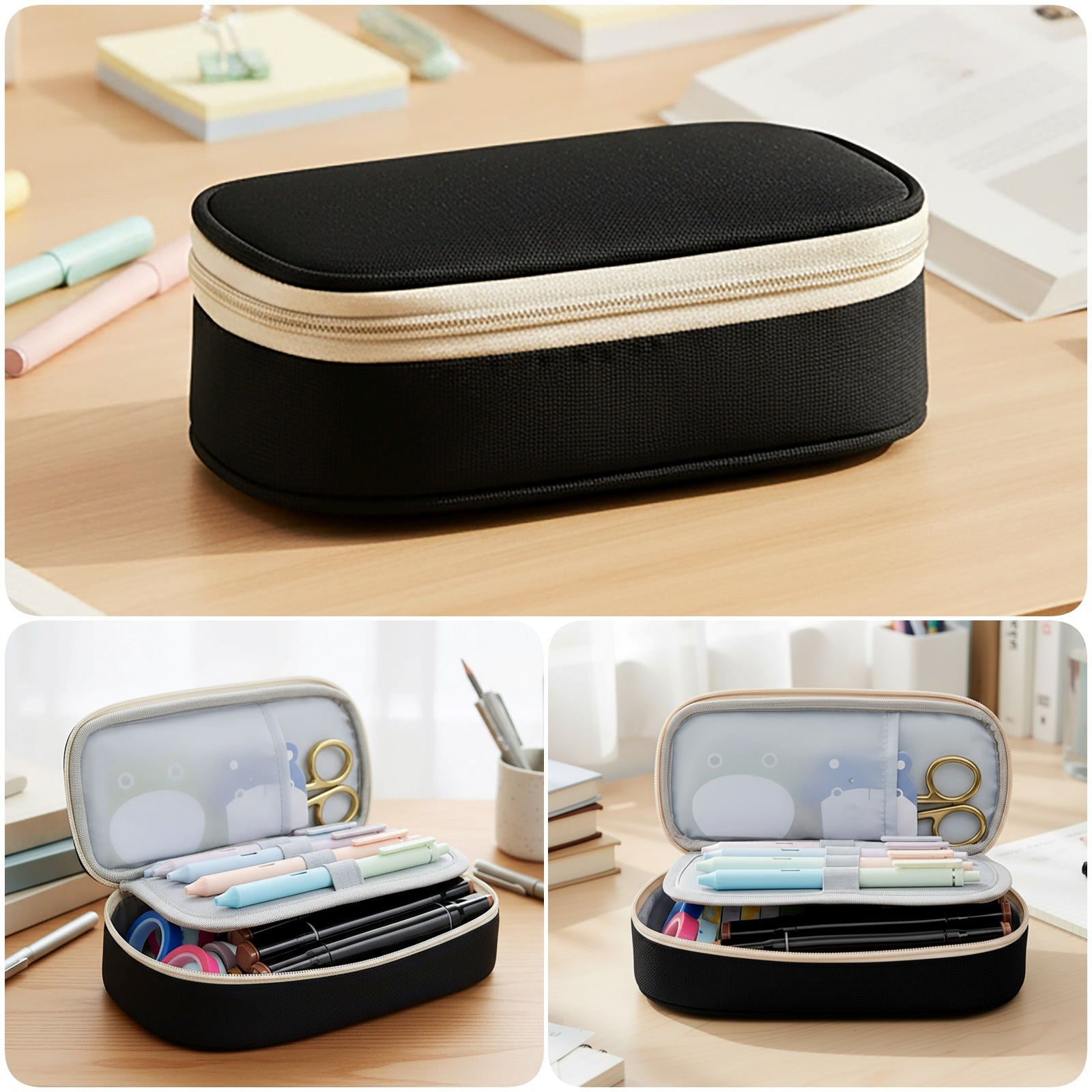 Wrapables Simple Large Capacity Double Compartment Pencil Case, Pencil Pouch for Stationery Tools