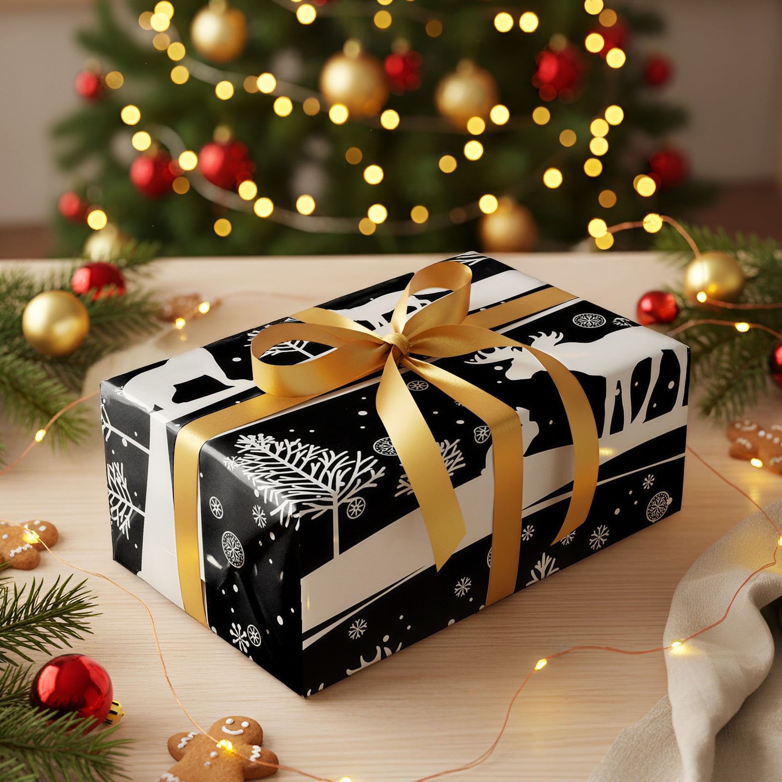 Wrapables 12pcs Christmas Wrapping Paper, Holiday Gift Wrap Paper, Sheets Folded Flat 20L x 27W inches, Black and Red