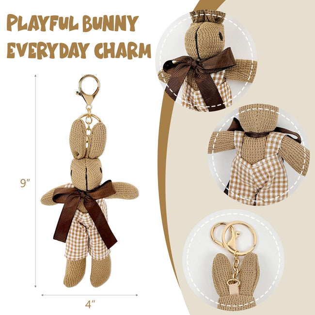 Wrapables Cute Plush Keychain Pendant Charm for Bag, Gingham Bunny