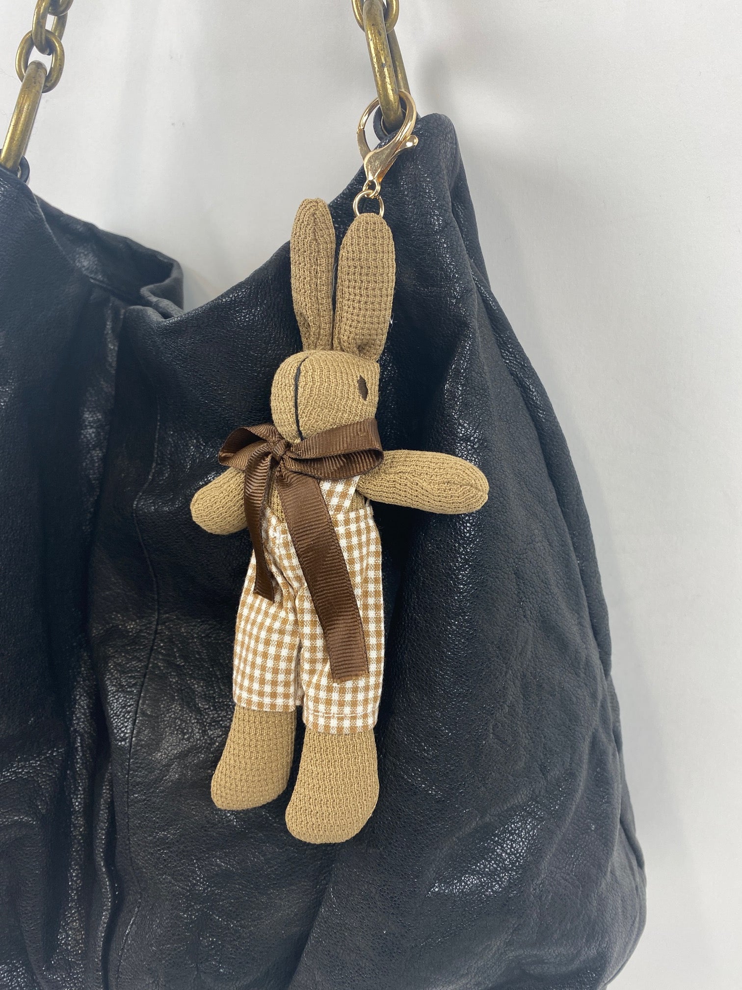 Wrapables Cute Plush Keychain Pendant Charm for Bag, Gingham Bunny