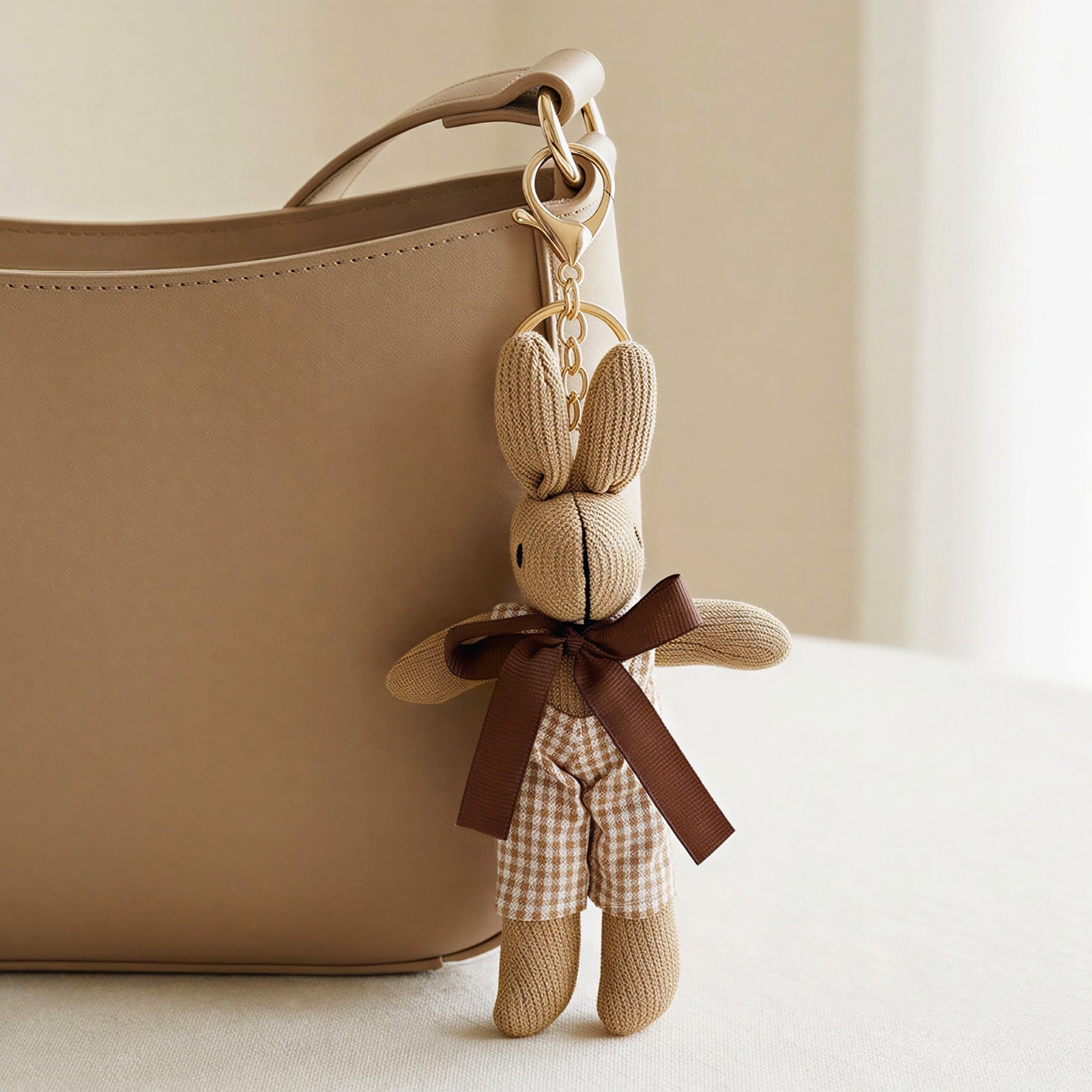 Wrapables Cute Plush Keychain Pendant Charm for Bag, Gingham Bunny