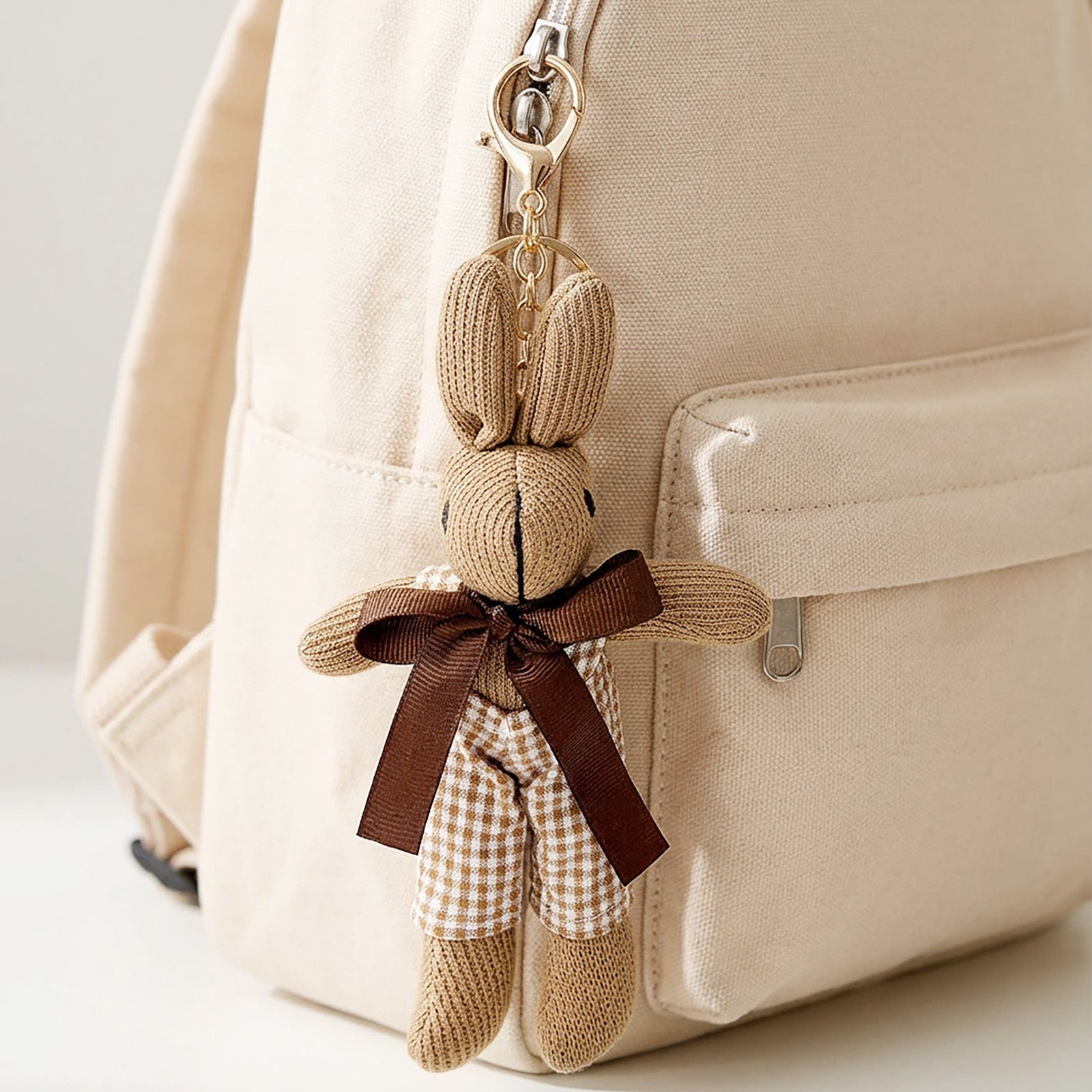 Wrapables Cute Plush Keychain Pendant Charm for Bag, Gingham Bunny