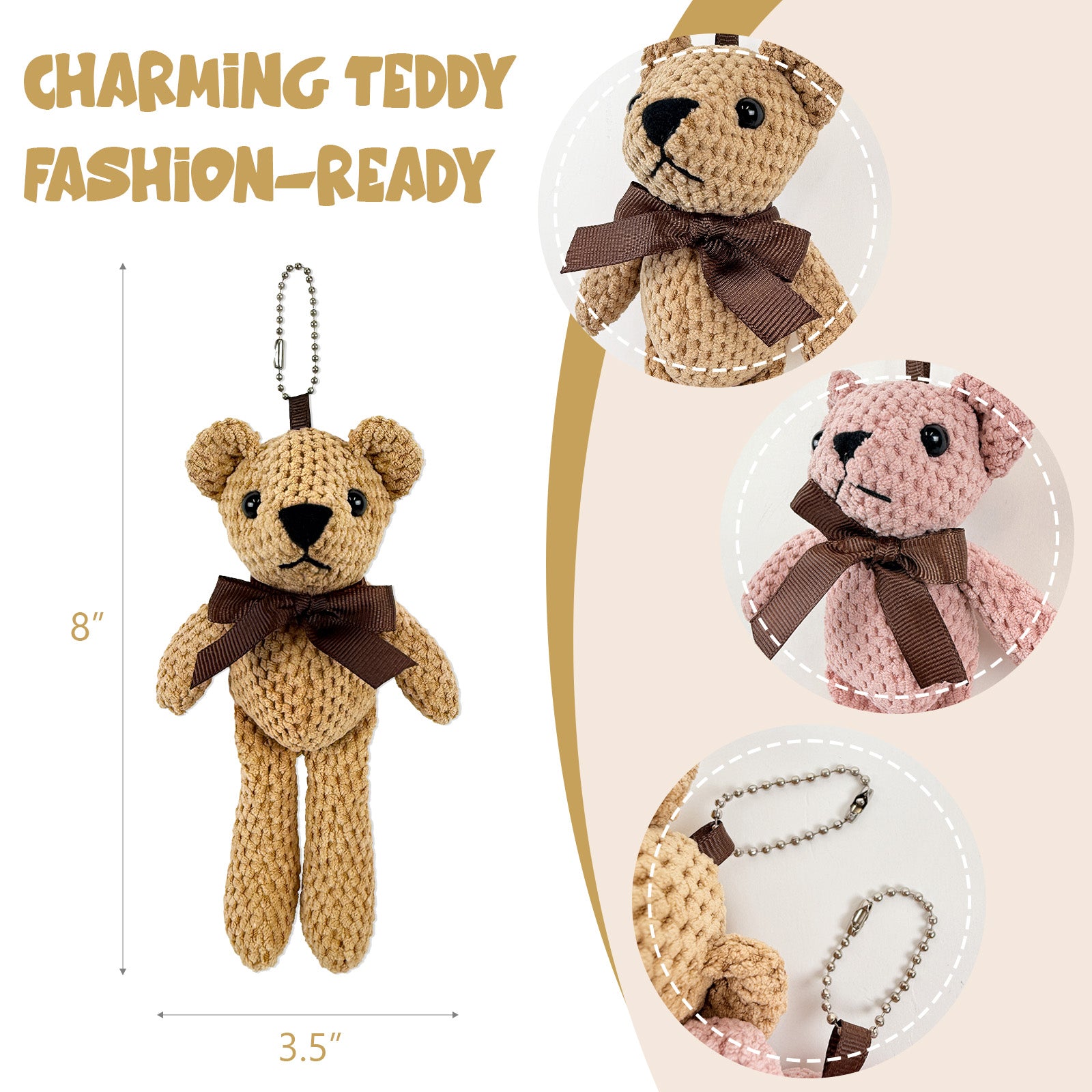 Wrapables Plush Teddy Bear Keychain Bag Charm, Stuffed Animal Doll Accessories (Set of 2)
