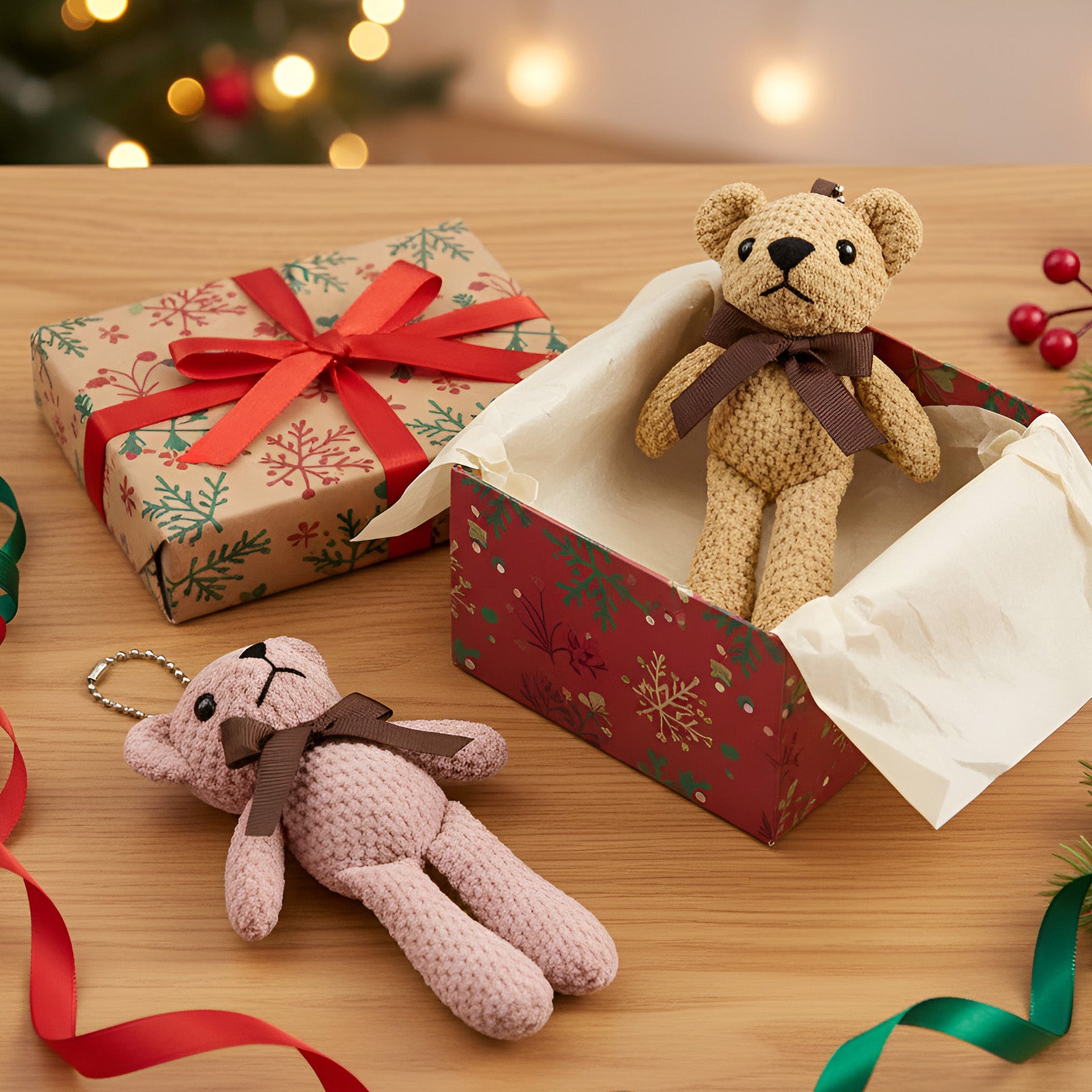 Wrapables Plush Teddy Bear Keychain Bag Charm, Stuffed Animal Doll Accessories (Set of 2)