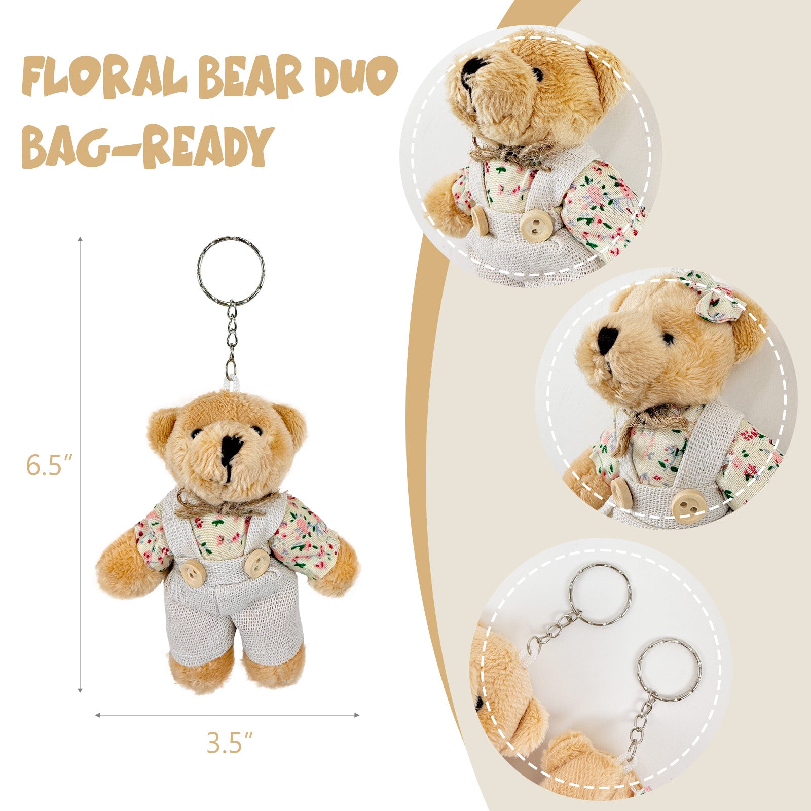 Wrapables Country Floral Plush Stuffed Animal Doll Keychain Bag Charm (Set of 2)