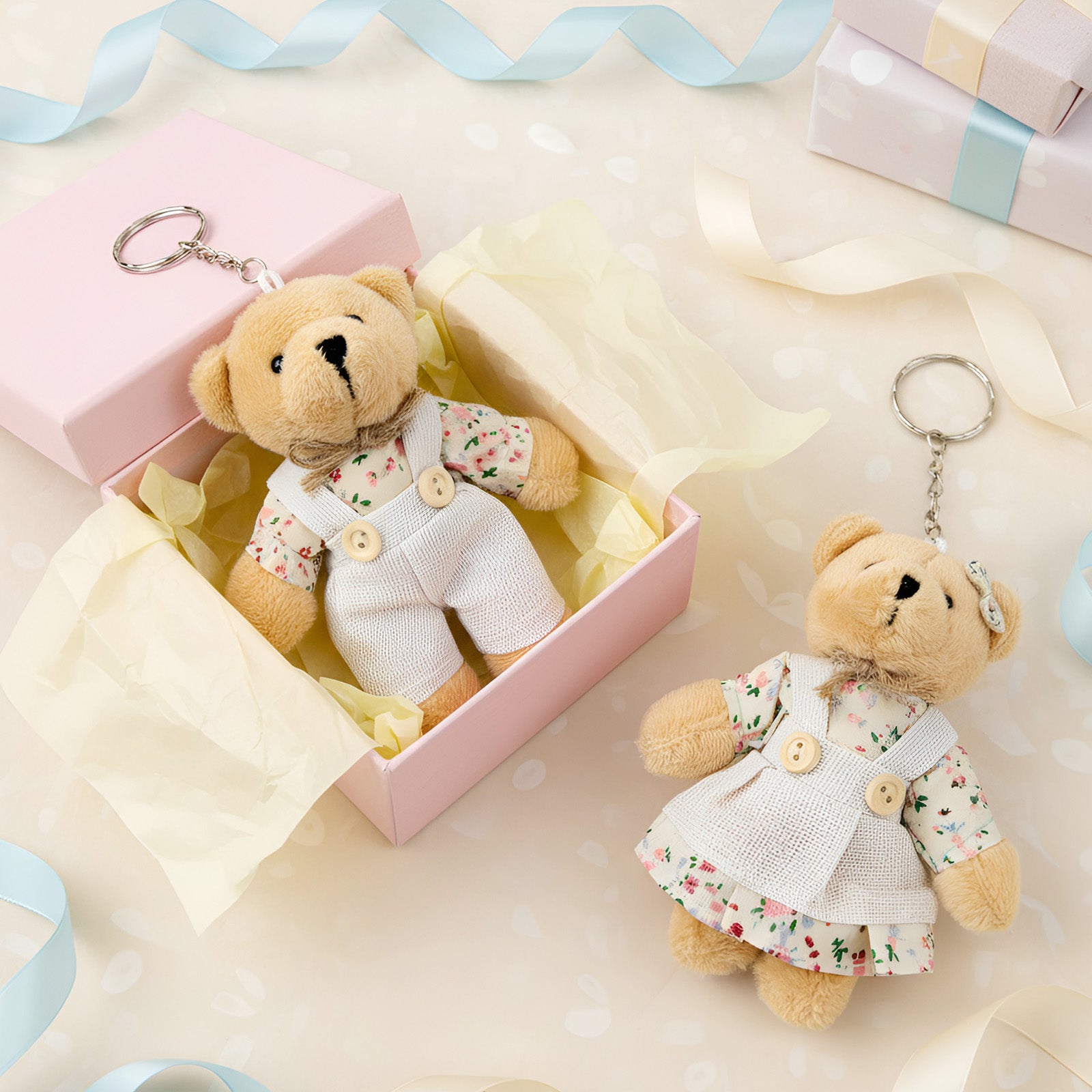 Wrapables Country Floral Plush Stuffed Animal Doll Keychain Bag Charm (Set of 2)