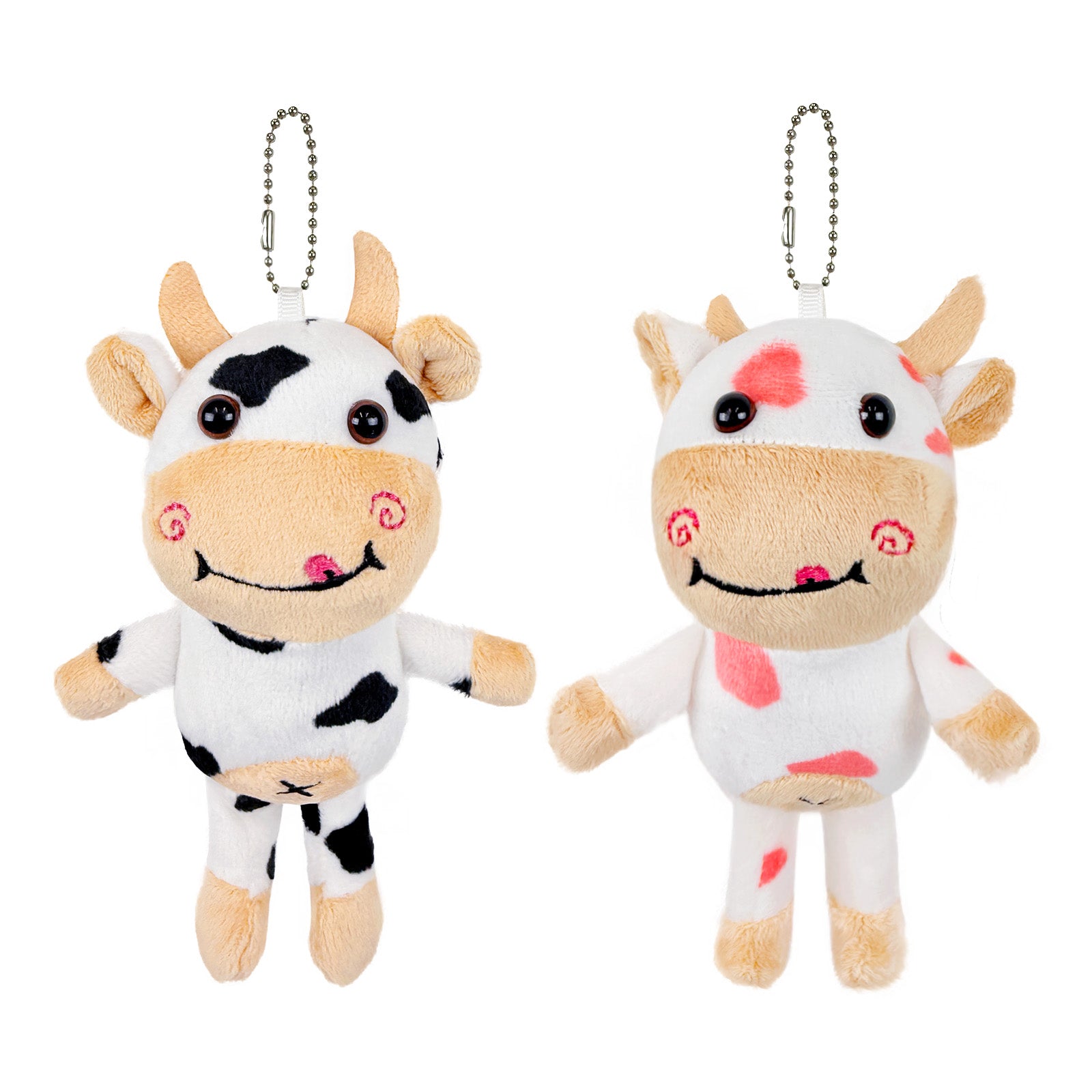 Wrapables Plush Stuffed Animal Doll Keychain Bag Charm (Set of 2), Cows