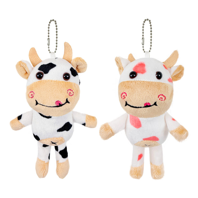 Wrapables Plush Stuffed Animal Doll Keychain Bag Charm (Set of 2), Cows