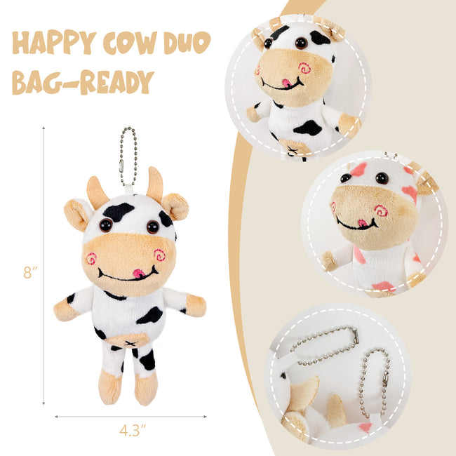 Wrapables Plush Stuffed Animal Doll Keychain Bag Charm (Set of 2), Cows