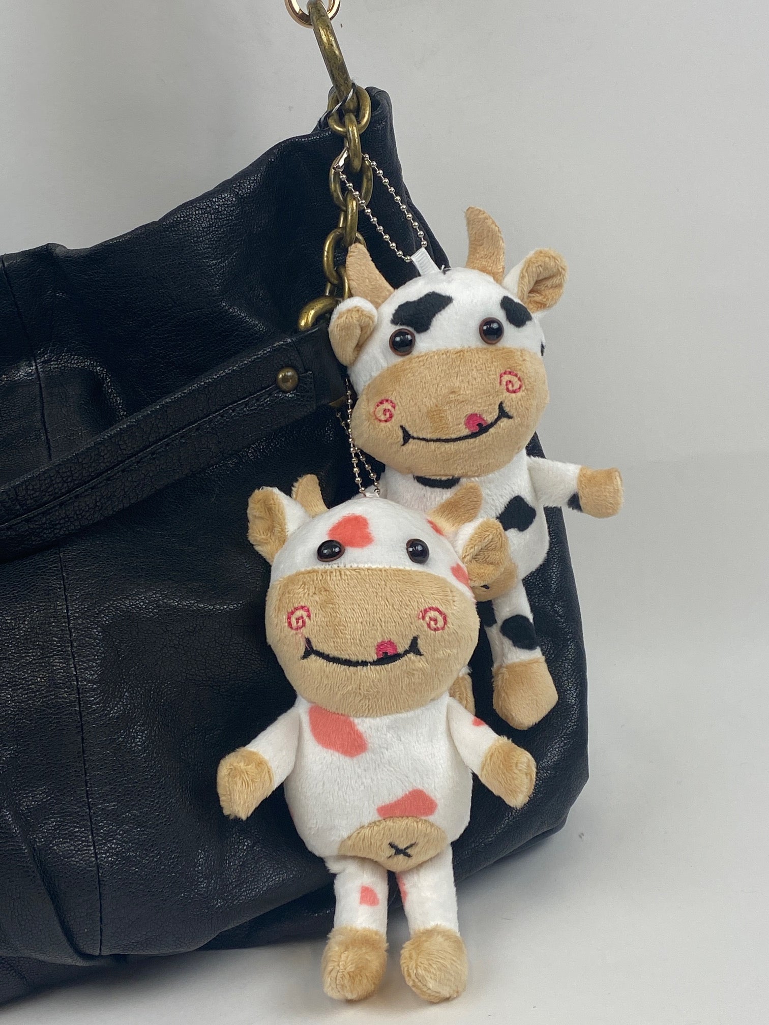 Wrapables Plush Stuffed Animal Doll Keychain Bag Charm (Set of 2), Cows