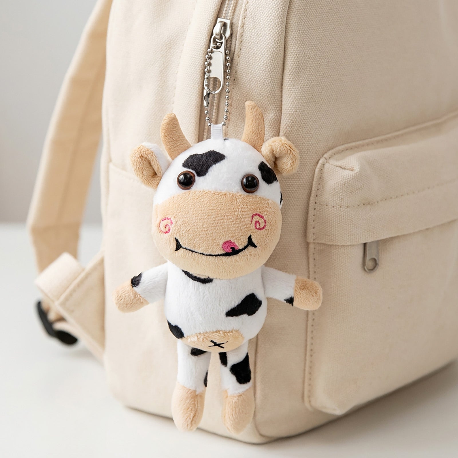 Wrapables Plush Stuffed Animal Doll Keychain Bag Charm (Set of 2), Cows