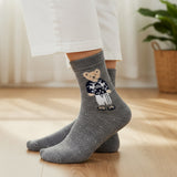 Wrapables Women's Cute Teddy Bear in Christmas Sweater Winter Crew Socks (Set of 5)