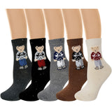 Wrapables Women's Cute Teddy Bear in Christmas Sweater Winter Crew Socks (Set of 5)