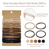 Wrapables Boho Hair Tie Bracelets for Women, No Damage Elastic Hair Bands, Hair Accessories for Thick and Thin Ponytails (20pcs)