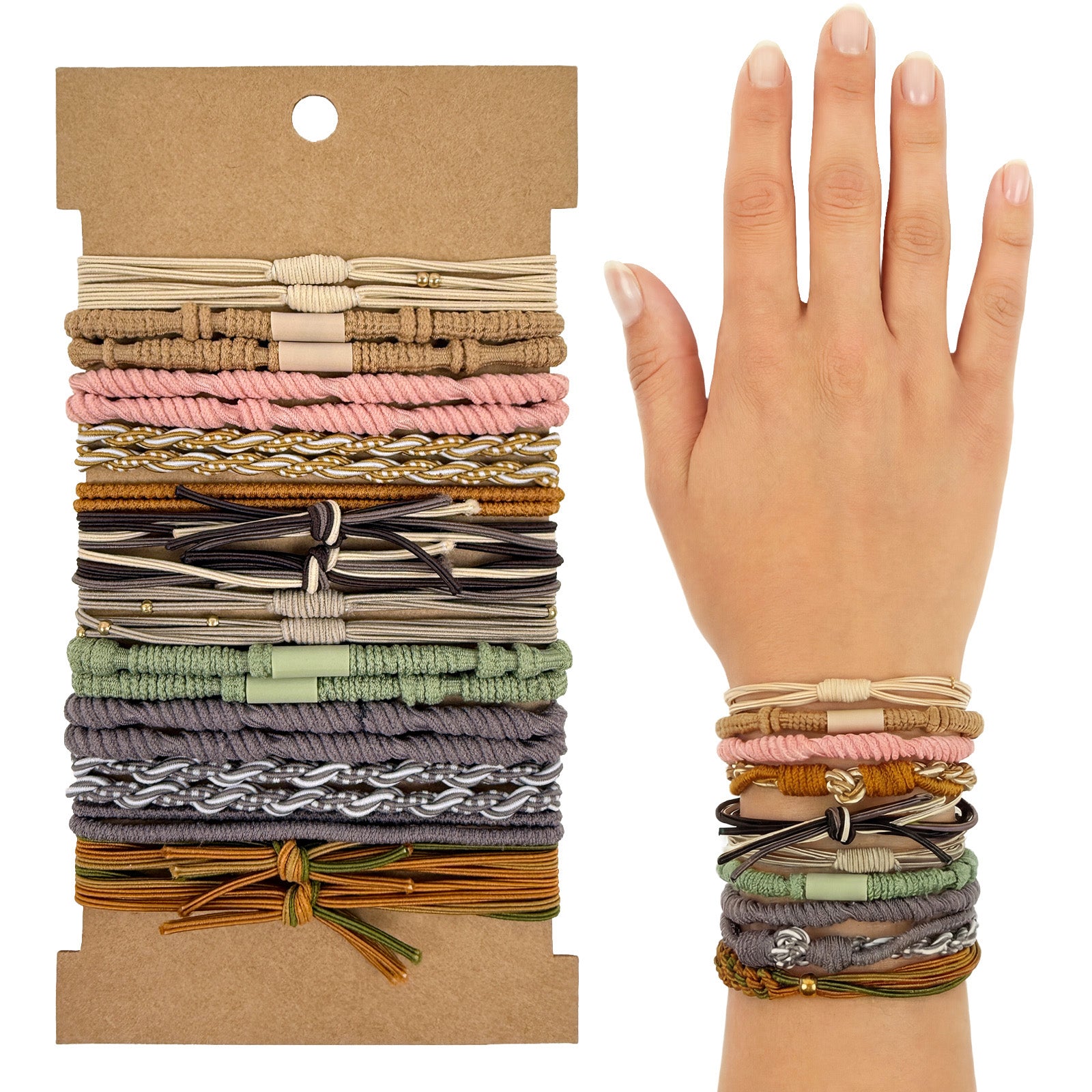 Wrapables Boho Hair Tie Bracelets for Women, No Damage Elastic Hair Bands, Hair Accessories for Thick and Thin Ponytails (20pcs)