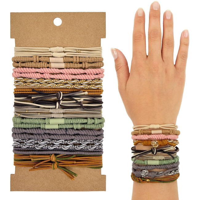 Wrapables Boho Hair Tie Bracelets for Women, No Damage Elastic Hair Bands, Hair Accessories for Thick and Thin Ponytails (20pcs)