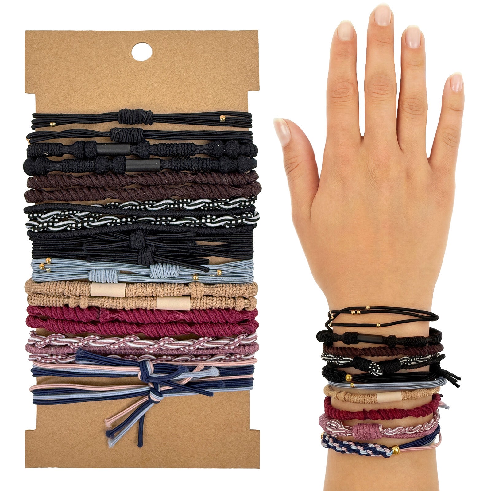 Wrapables Boho Hair Tie Bracelets for Women, No Damage Elastic Hair Bands, Hair Accessories for Thick and Thin Ponytails (20pcs)