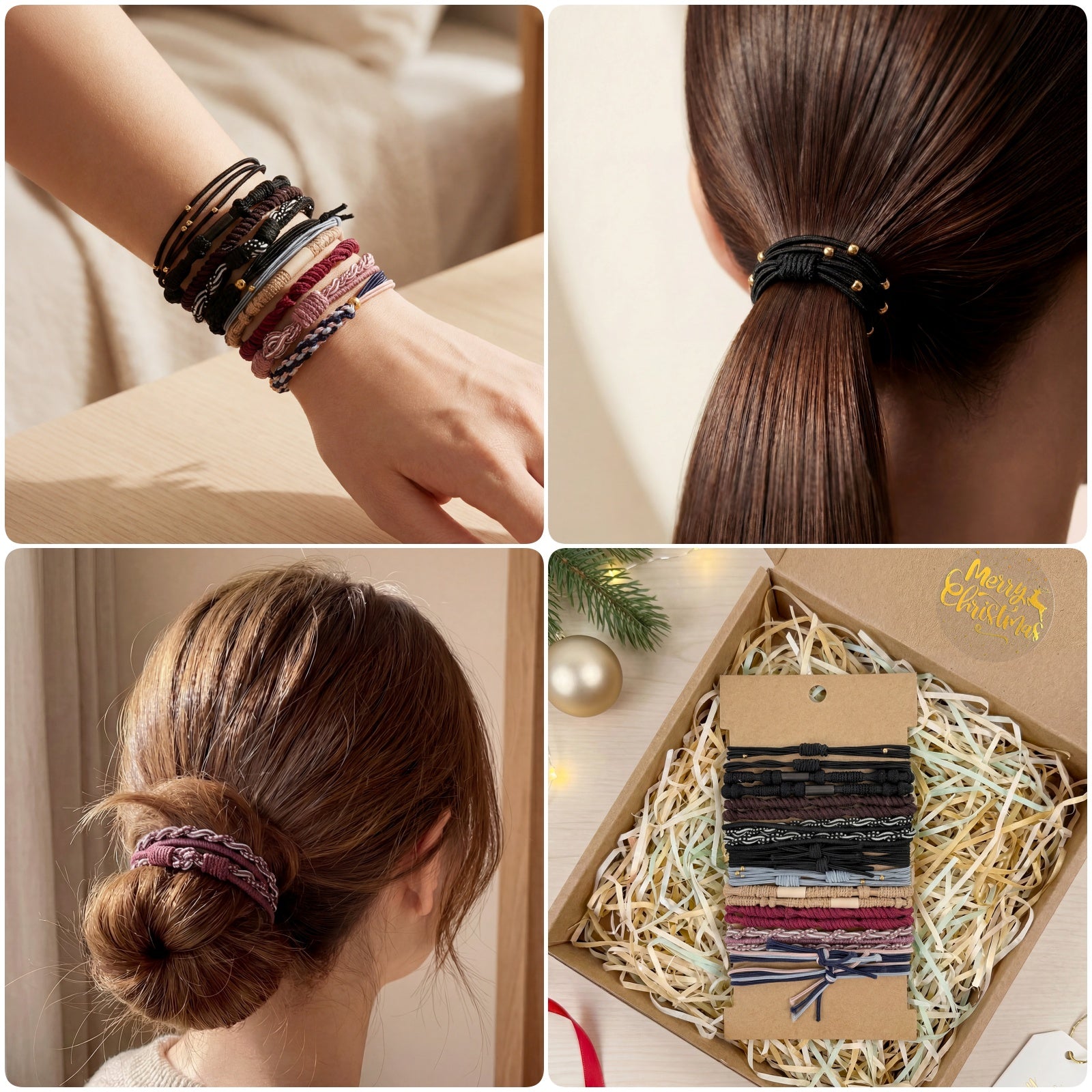 Wrapables Boho Hair Tie Bracelets for Women, No Damage Elastic Hair Bands, Hair Accessories for Thick and Thin Ponytails (20pcs)