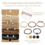 Wrapables Boho Hair Tie Bracelets for Women, No Damage Elastic Hair Bands, Hair Accessories for Thick and Thin Ponytails (20pcs)
