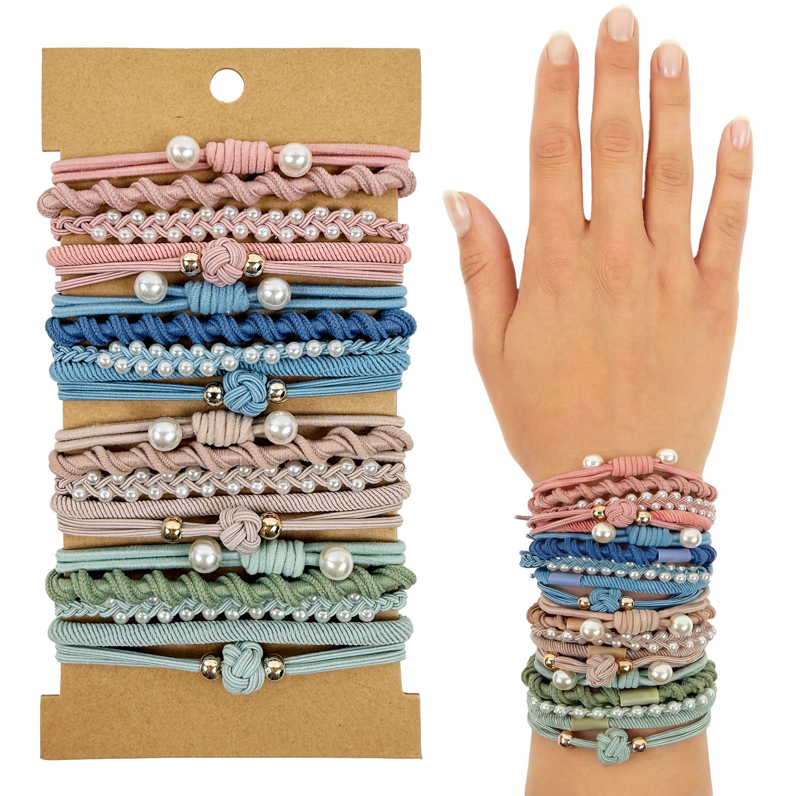 Wrapables Boho Hair Tie Bracelets for Women, No Damage Elastic Hair Bands, Hair Accessories for Thick and Thin Ponytails (20pcs)