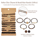 Wrapables Charms and Braided Boho Hair Tie Bracelets for Women, No Damage Elastic Hair Bands, Hair Accessories for Ponytails (10pcs)