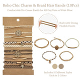 Wrapables Charms and Braided Boho Hair Tie Bracelets for Women, No Damage Elastic Hair Bands, Hair Accessories for Ponytails (10pcs)