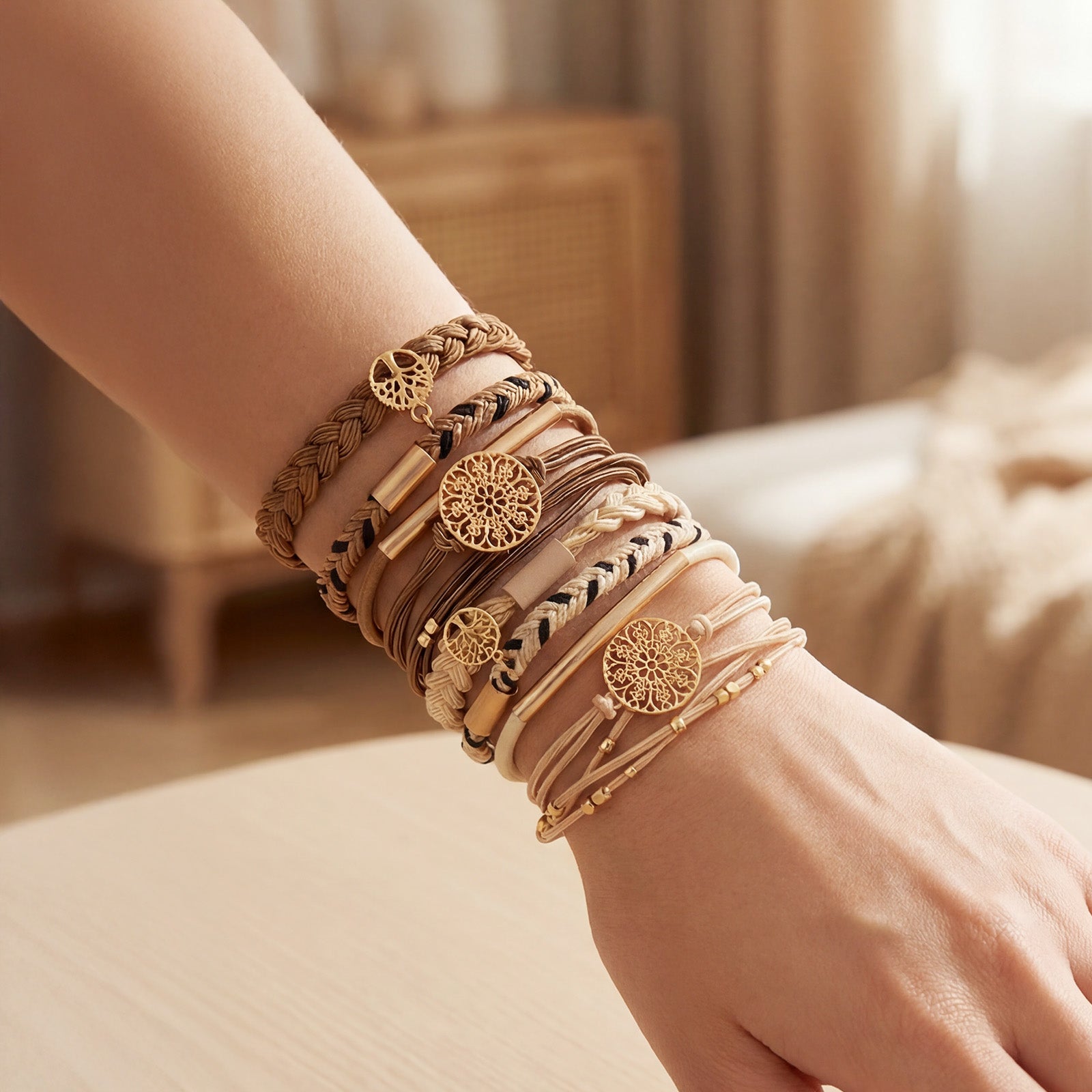 Wrapables Charms and Braided Boho Hair Tie Bracelets for Women, No Damage Elastic Hair Bands, Hair Accessories for Ponytails (10pcs)