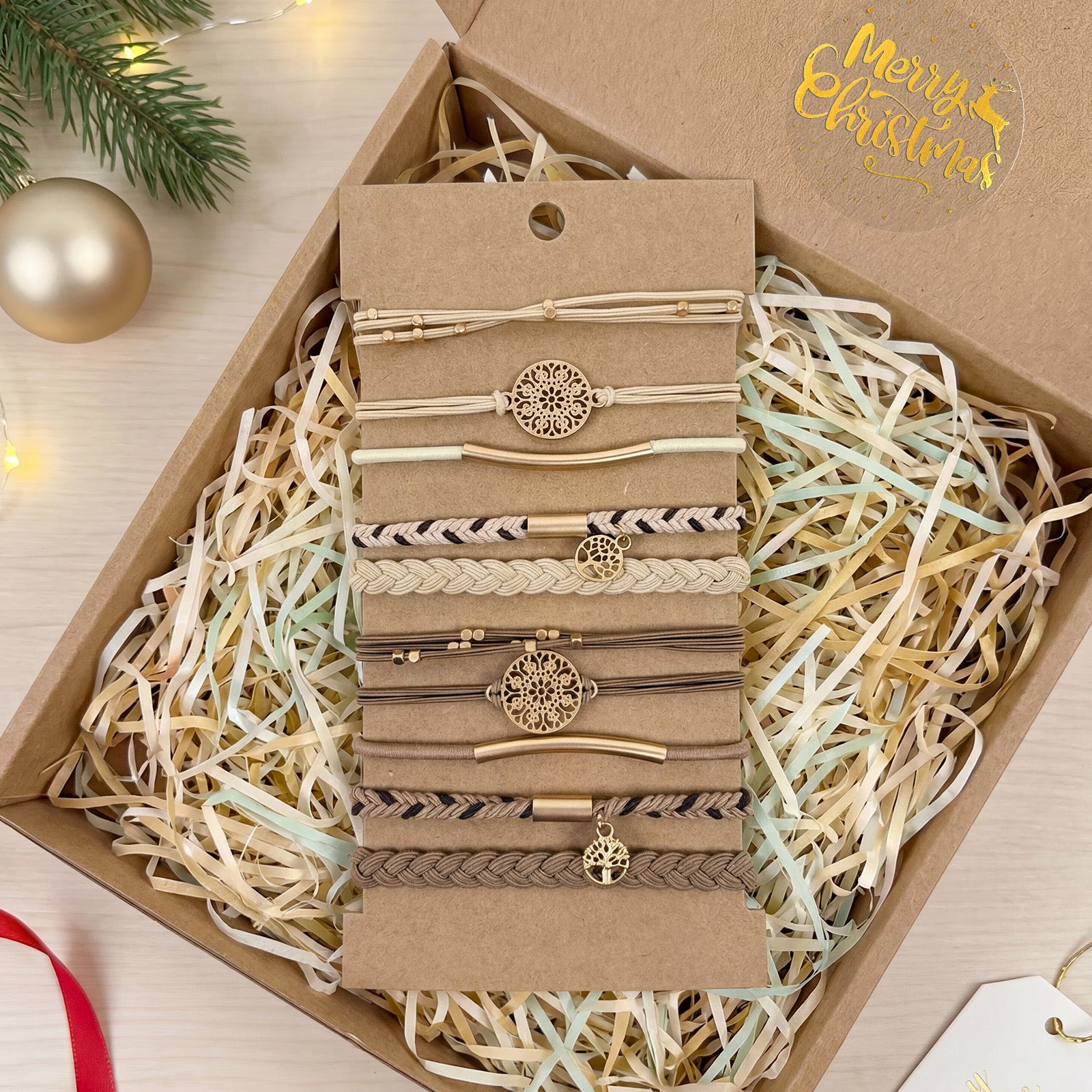 Wrapables Charms and Braided Boho Hair Tie Bracelets for Women, No Damage Elastic Hair Bands, Hair Accessories for Ponytails (10pcs)