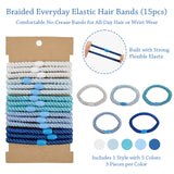 Wrapables Braided Elastic Hair Ties for Women, No Damage Hairbands for Thick Ponytails (15pcs)