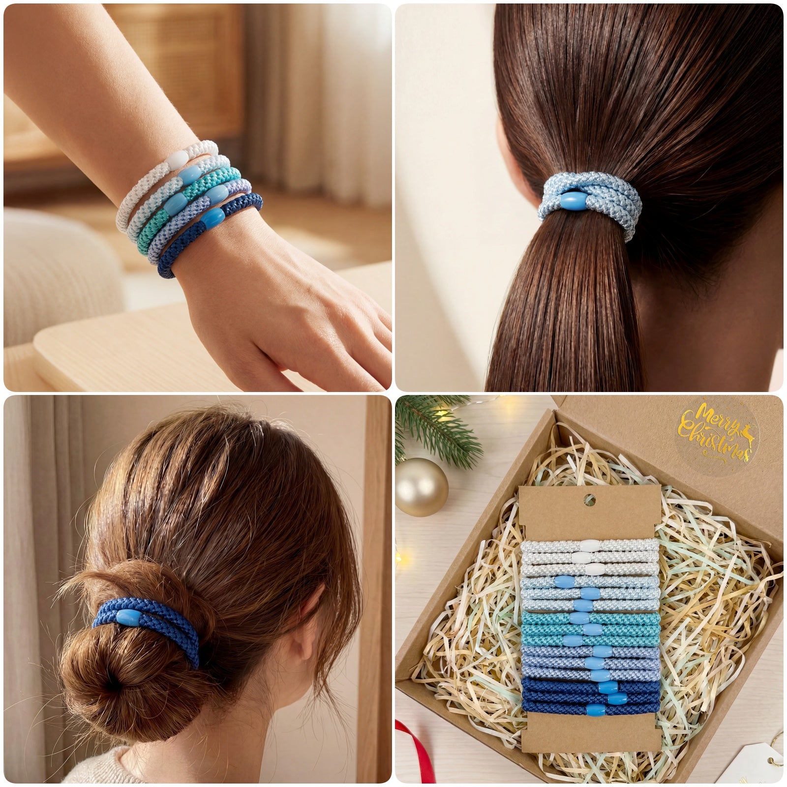 Wrapables Braided Elastic Hair Ties for Women, No Damage Hairbands for Thick Ponytails (15pcs)