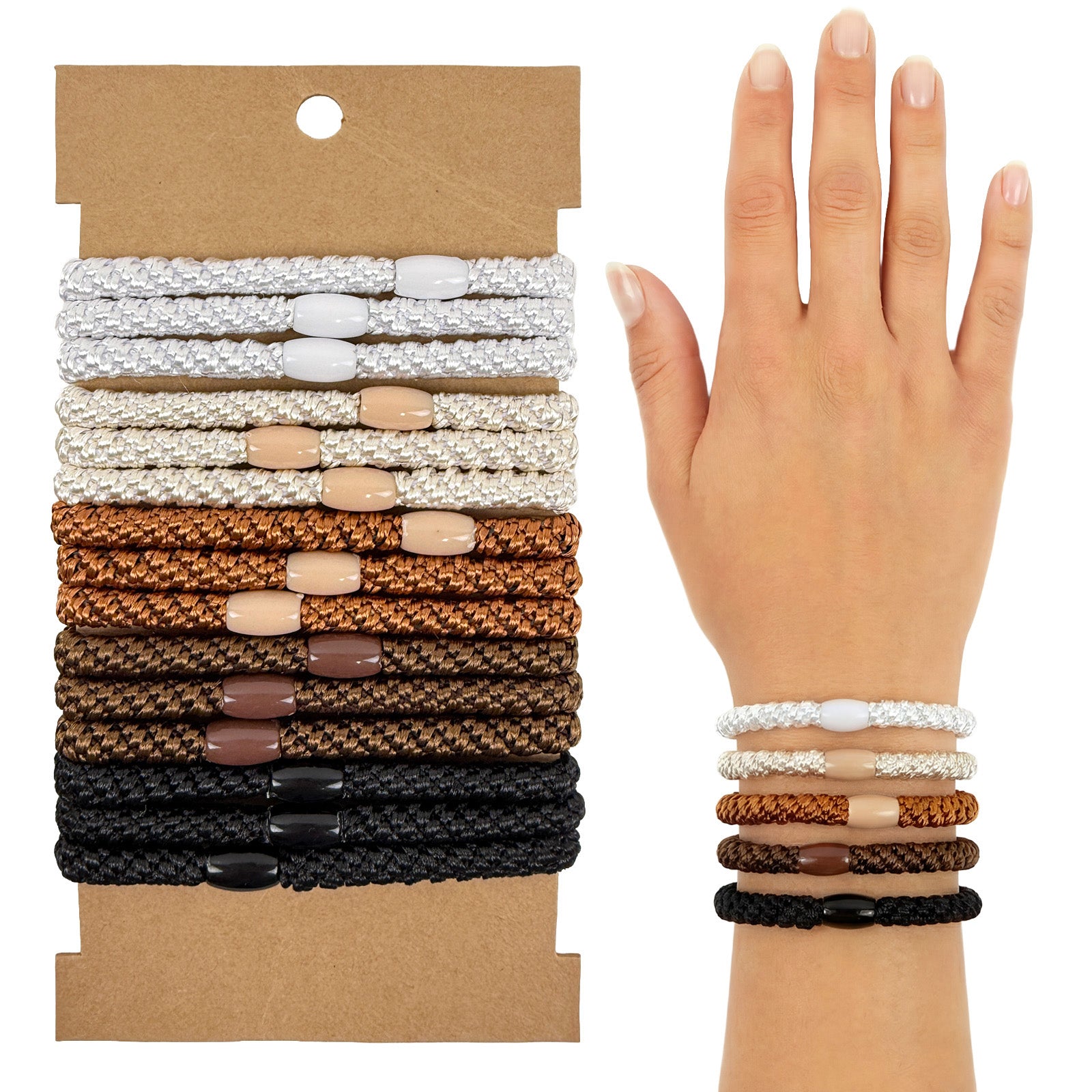 Wrapables Braided Elastic Hair Ties for Women, No Damage Hairbands for Thick Ponytails (15pcs)