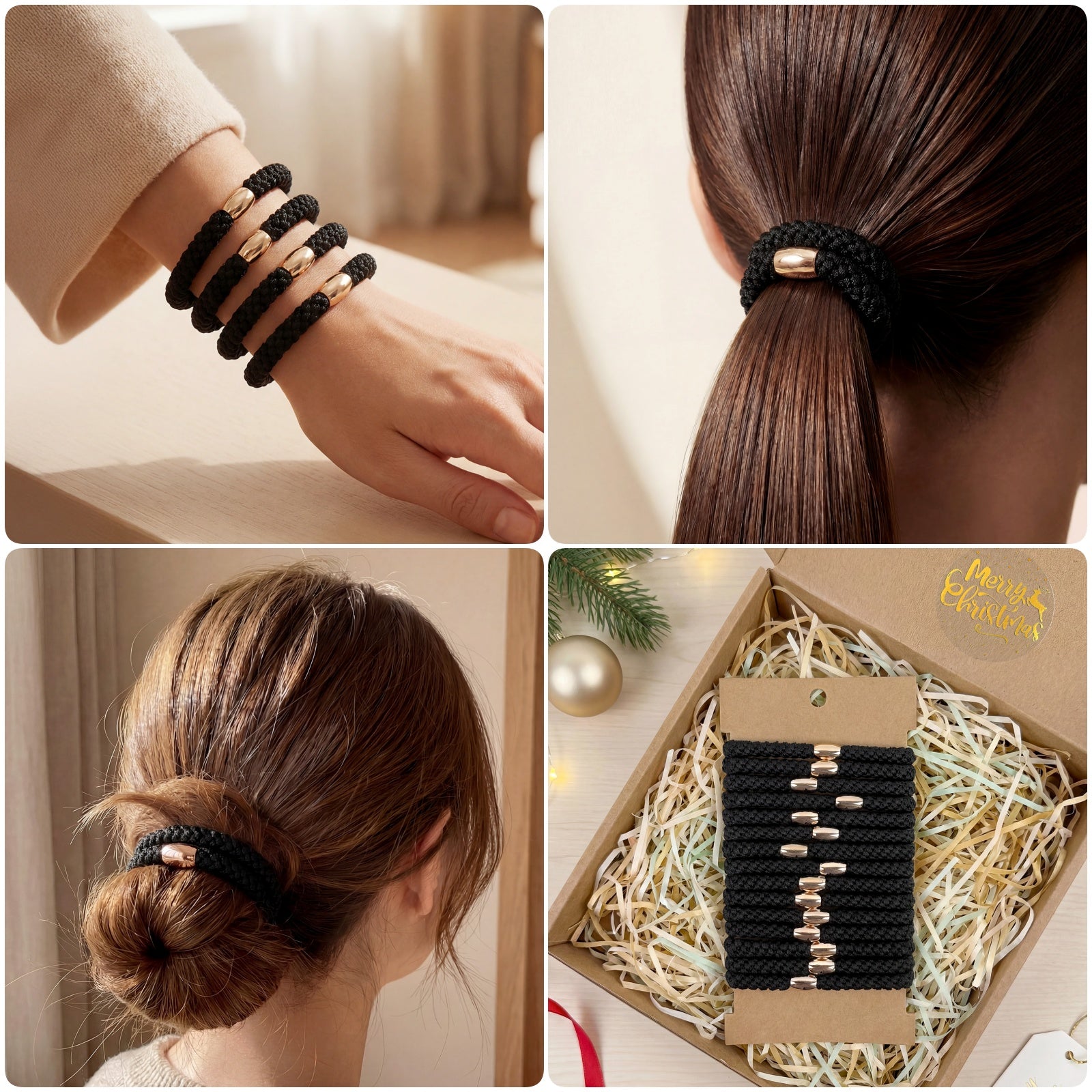 Wrapables Braided Elastic Hair Ties for Women, No Damage Hairbands for Thick Ponytails (15pcs)