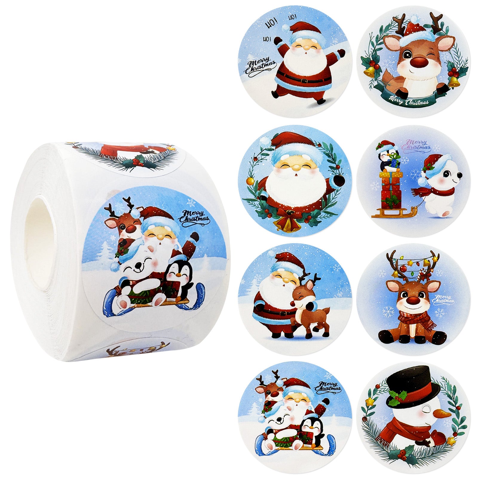 Wrapables 1.5 Inch Christmas Stickers Label Roll, Christmas Stickers for Sealing Cards, Envelopes, Gift Boxes, Party Favors (500pcs), Silly Santa