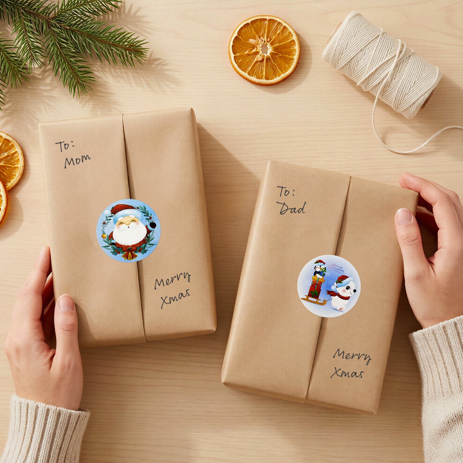 Wrapables 1.5 Inch Christmas Stickers Label Roll, Christmas Stickers for Sealing Cards, Envelopes, Gift Boxes, Party Favors (500pcs), Silly Santa