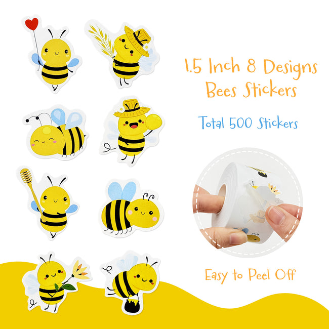 Wrapables 1.5 Inch Sticker Roll, Stickers for Sealing Cards, Envelopes, Gift Boxes, Festive Party Favors (500pcs), Busy Bees