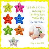 Wrapables 1.5 Inch Holographic Glitter Sticker Roll, for Sealing Envelopes, Gift Boxes, Journal, Party Decor and Supplies (500pcs), Smiling Stars